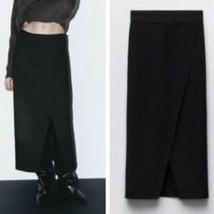 ZARA Midi Skirt Wrap Crepe Black Women S Classic Retro Preppy Fav New 2712/475